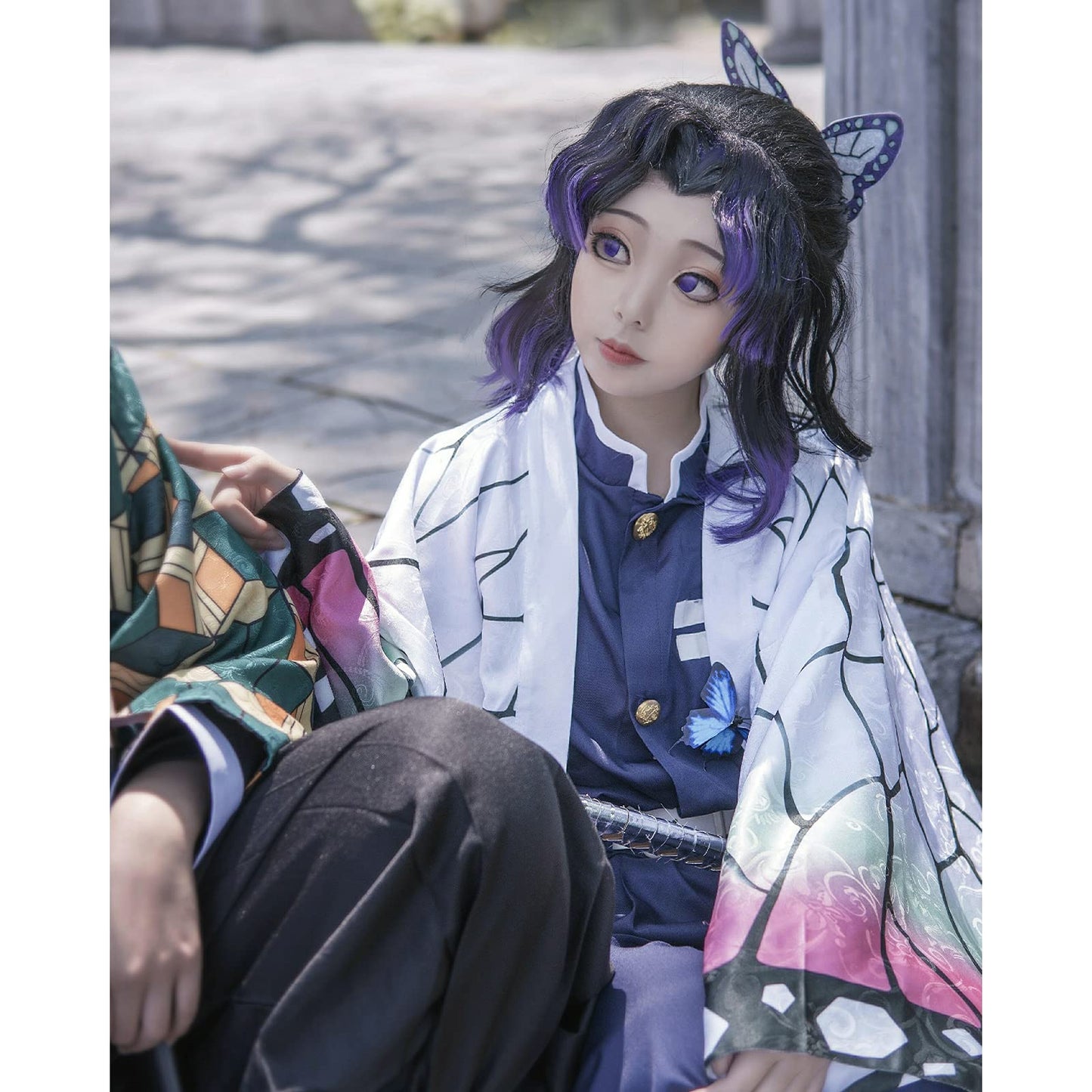 Vzqi Halloween Cosplay Kids Costumes Kochou Shinobu Girls Anime Kimono Halloween White Cloak S