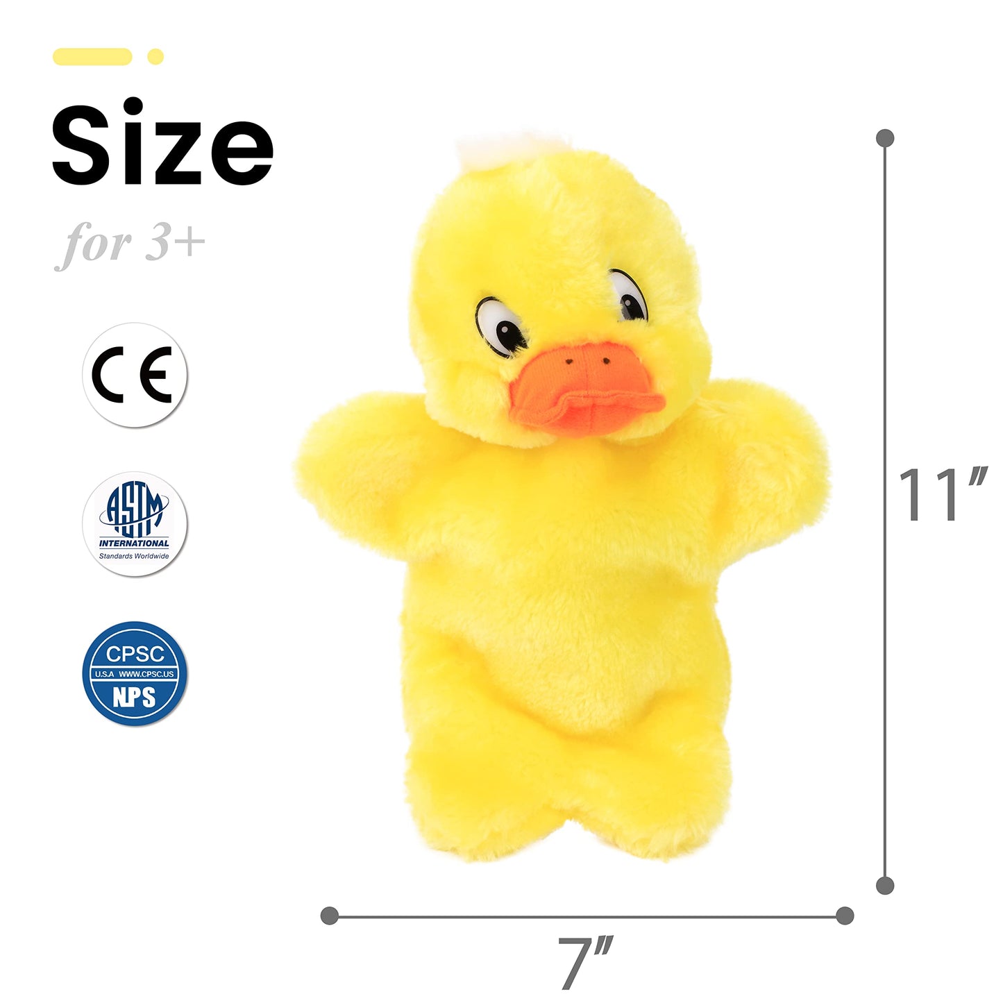 Easfan Duck Hand Puppet Plush Interactive Animal Toy For Role Play Storytelling Preschool Teaching Christmas Birthday Gifts For Kids Boys Girls Yellow, 11''