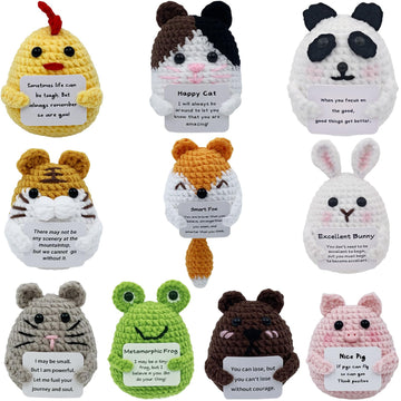 Poccrotoys 10Pcs Positive Crochet Animals Bulk Birthday Gifts For Women Men Mom Dad Her Him Girls Boys Teens Handmade Cat Frog B