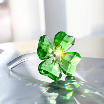 Hdcrystalgifts Crystal Flower Dreams Four-Leaf Clover Figurine Collectibles Green Crystal Glass Statue Ornament Lucky St Patricks Day Gift For Women Car Table Shelf Decorations,Green