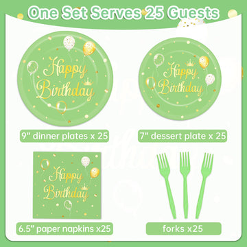 100 Pcs Sage Green Birthday Party Supplies Olive Green Gold Paper Plates Napkins Forks Tableware Set Disposable Greenery Happy B