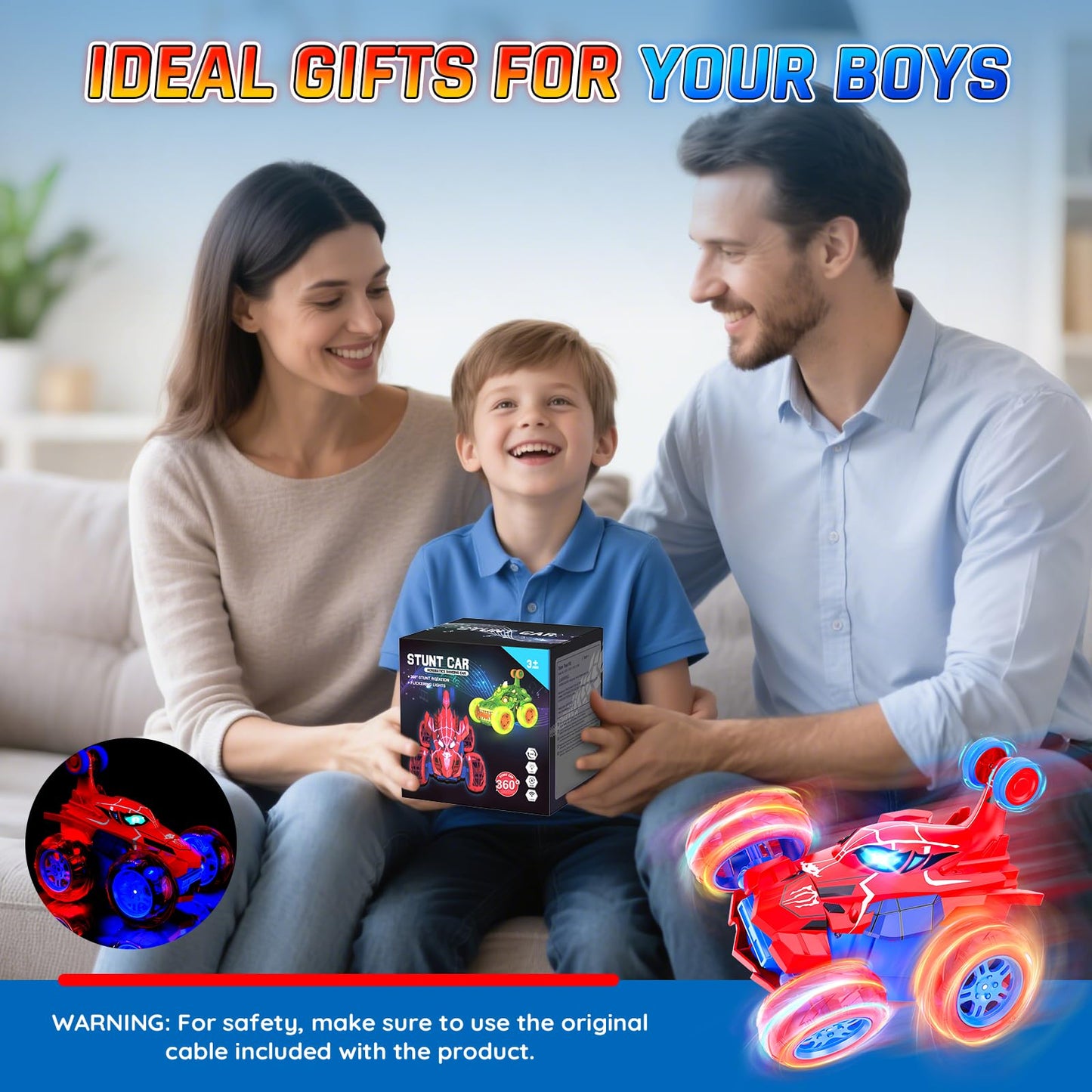Innofans Remote Control Car for Boys, 360 Rotating 4WD Stunt Spider RC Cars with Cool LED Lights, Rechargeable Car Toys Birthday