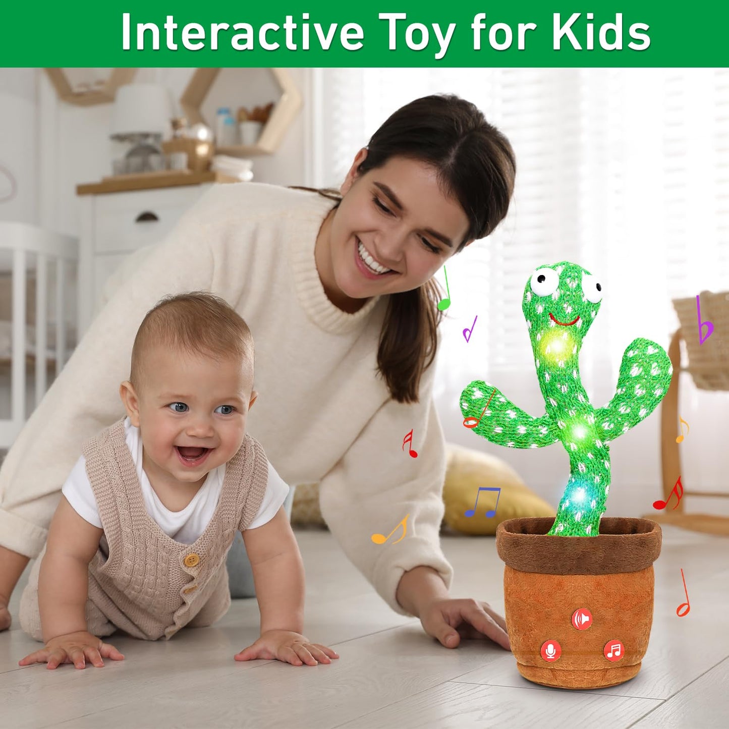 Invasgi Dancing Talking Cactus Toy For Baby, Mimicking Singing Cactus Toy Records Repeats What You Say With 120 English Songs Bi