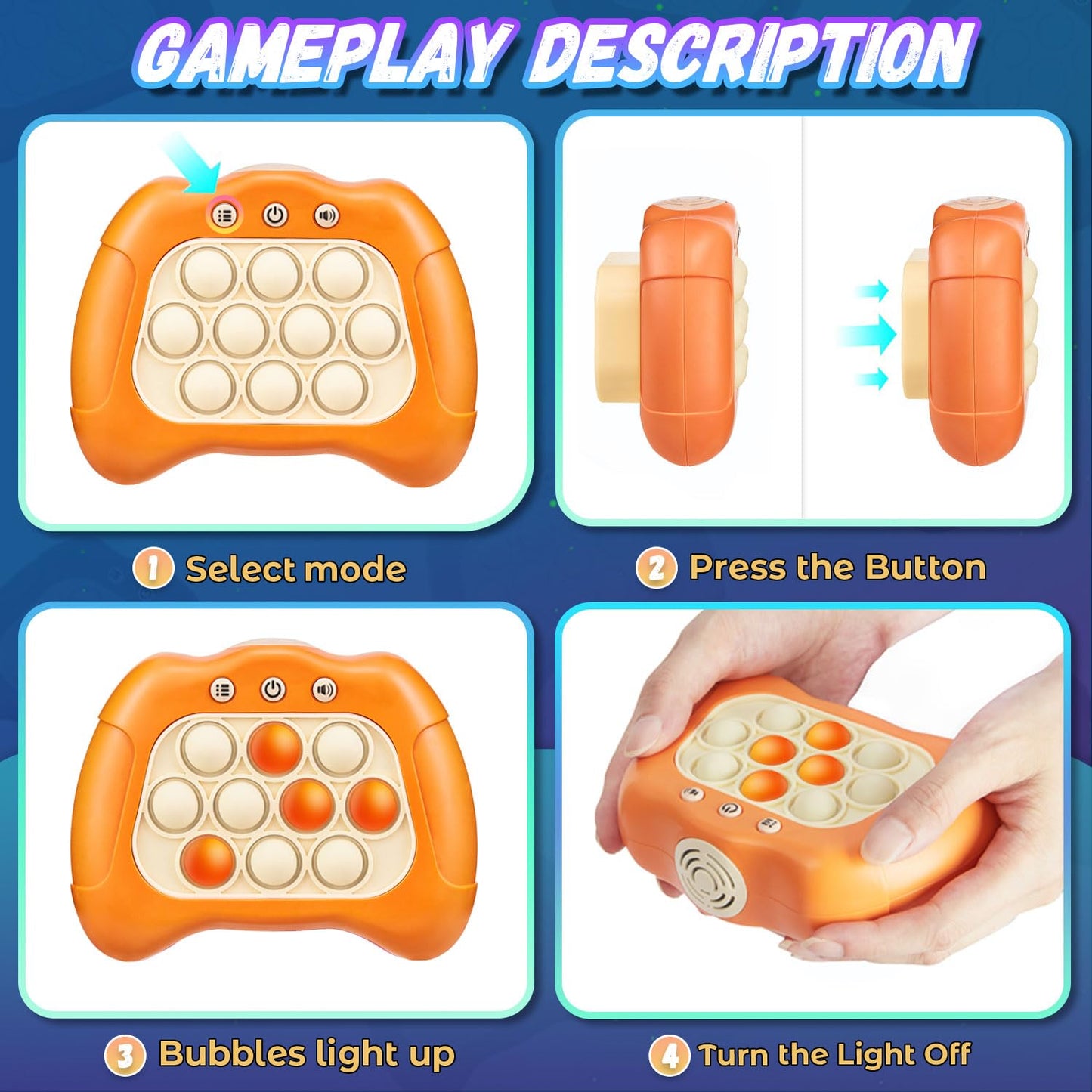 Acvens Quick Push Game For Kids 8-12,Pop Sensory Fidget Toys For Kids 6-12,Birthday Gifts For Boys And Girls (Orange)