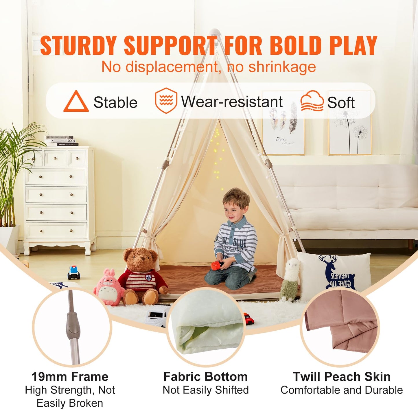 Vevor Kids Play Tent, Teepee Tent For Kids 3-5 Years Old, Tent For Kids With Windows For Indoor And Outdoor, Foldable Toddler Tent With Mat And Carrying Bag, Kids Tent For Boys And Girls, Beige