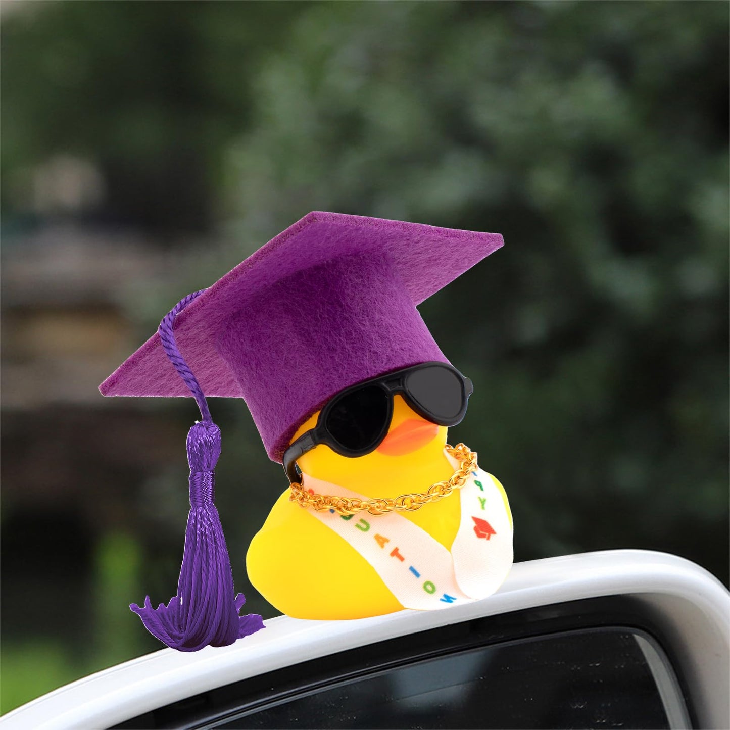 wonuu 2025 Car Dashboard Decorations Rubber Ducks, Car Ornament Ducky with Graduation Hat, Glasses, Necklace, Sash, for Doctor,