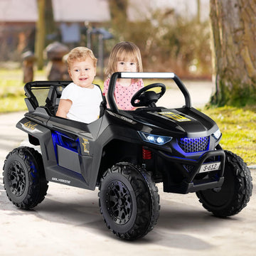 Olakids 2 Seater Ride On Car For Kids, 12V Utv Kids' Electric Vehicles With Remote Control, Spring Suspension, Soft Start, Music Bluetooth Fm, Battery Powered For Ages 3-8 (Jet Black)