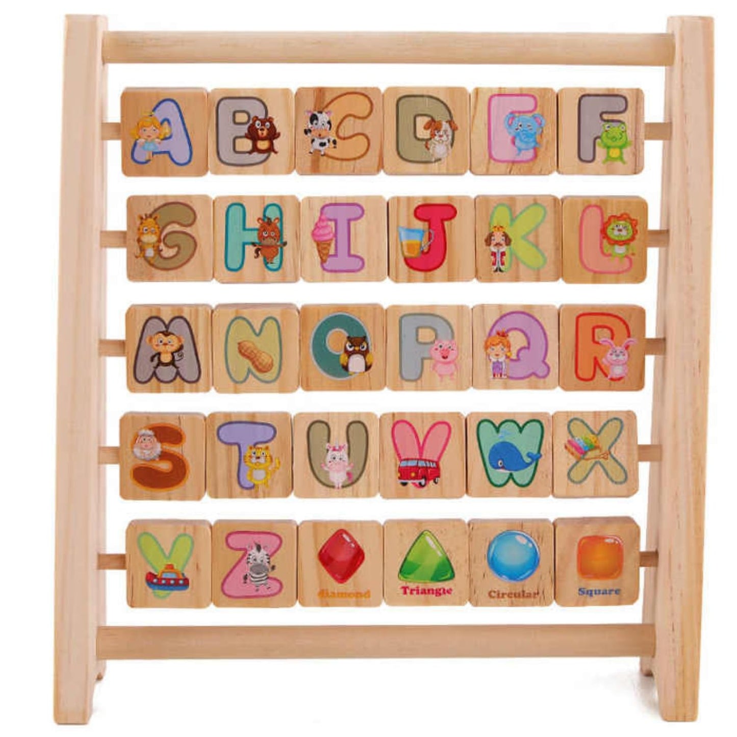 Little Mind Wooden Alphabet Abacus For Kids 3-6 Years | 30-Tile Montessori Learning Toy With Letters, Numbers & Pictures | Stem