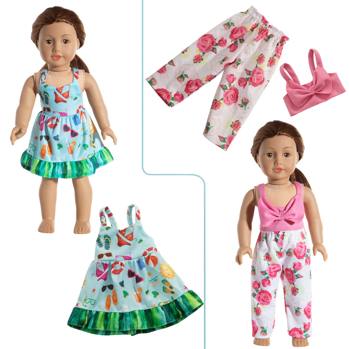 Hoakwa American 18 Inch Doll Clothes - 18 Inch Doll Clothes Accessories Fit American Dolls, 7 Set American Doll Outfits Dress, 18' American Doll Clothes And Accessories With Hat (Not Include The Doll)