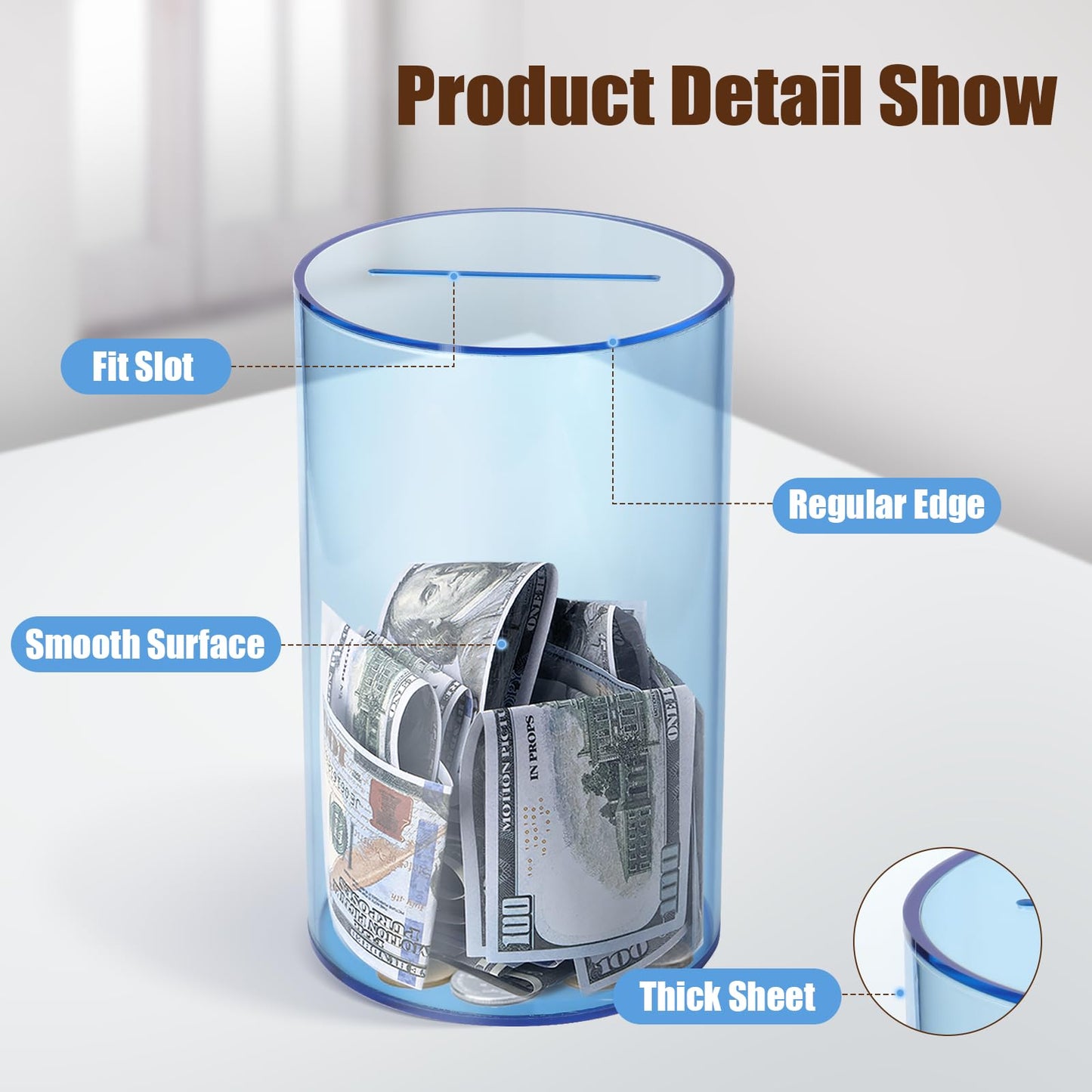 Hicocool Clear Piggy Bank For Adults Kids Must Break To Open, Blue Acrylic Piggy Bank Unopenable Money Savings Jar (8' H X 5' D)