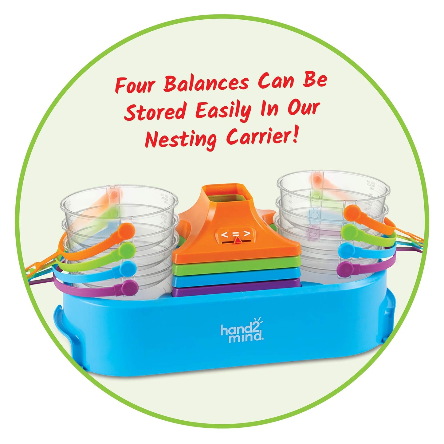 Hand2Mind-93405 Colorful Nestable, Clear Double Pan Balance Scale For Liquids And Solids, Easy To Assemble Kids Scale, Space Sav