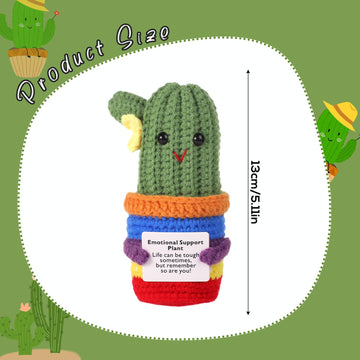 Lasuroa Funny Positive Cactus, 5.1 Inch Emotional Support Plush Crochet Potato Plant Knitted Doll Toy With Encouragement Card Wool Gift Decoration For Party, Birthdays, Mexican Cinco De Mayo Fiesta