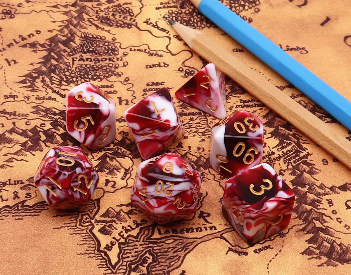 CREEBUY DND Dice Set Red Mix White Dice for Dungeon and Dragons D&D MTG 7-Die RPG Polyhedral Dice