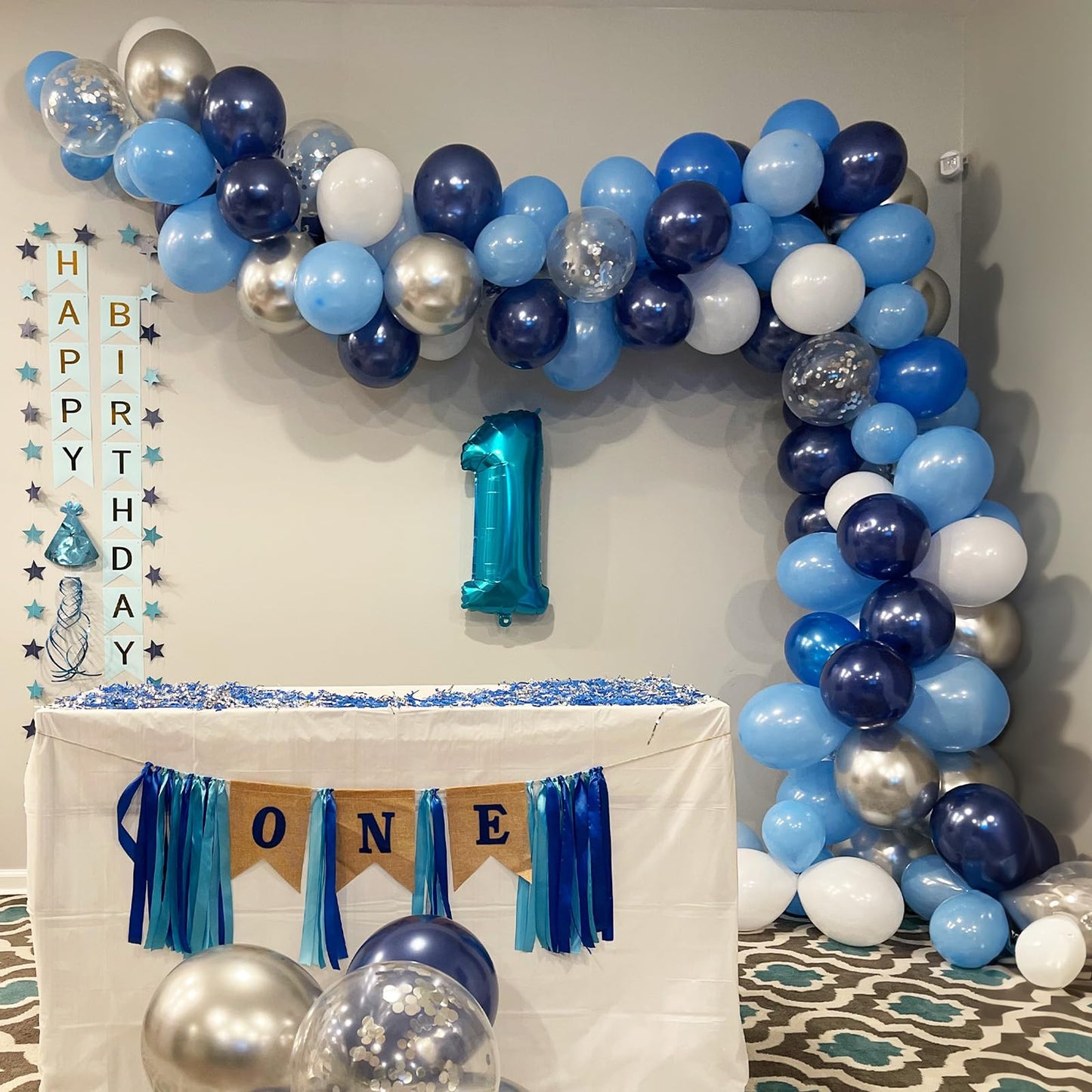 Blue Silver Balloons Set, 12 Inch Blue And Silver Balloons Dark Blue Party Balloons Metallic Blue Silver Latex Balloons Baby Blu