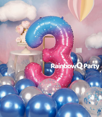 Rainbowq Number 3 Balloon 40 Inch For Boy Or Girl Big Starry 0-9 Foil Mylar Large 3 Number Balloon Happy 3Rd Birthday Party Anni