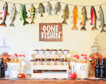 Ushinemi Fishing Party Supplies - Gone Fishing Banner for Adults & Kids, Cardstock, Fish Color, Perfect for Birthday Decorations