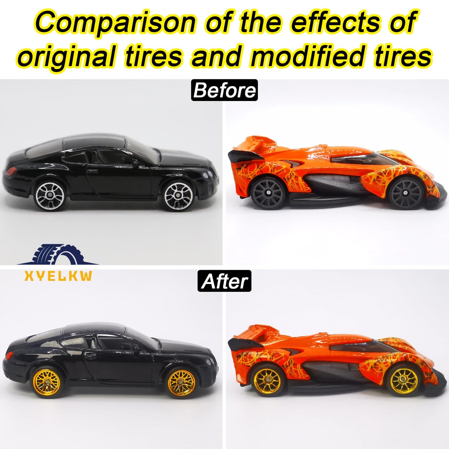 1/64 Wheels and Tires Set, 10-Pack 1 64 Scale Wheels with 10 for 1/64 Diecast Cars Upgraded and Modified Rubber Tires(Diameter 0