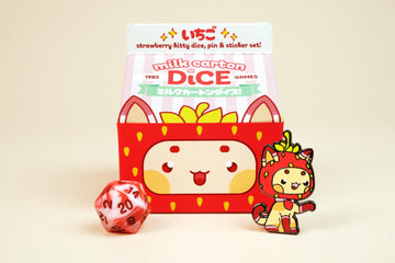 1985 Games Strawberry Kawaii Cat Dice Set - Milk Carton-Inspired Dice For Dnd | Ttrpgs & Tabletop Roleplaying