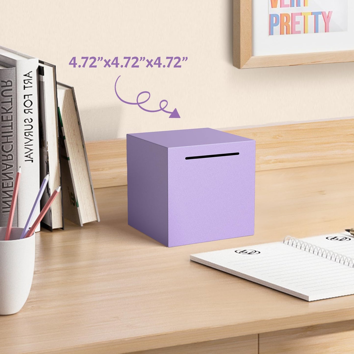 Piggy Bank For Adults Must Break To Open, Unbreakable Adults Piggy Bank Made Of Stainless Steel, Metal Saving Bank (Purple, 4.72