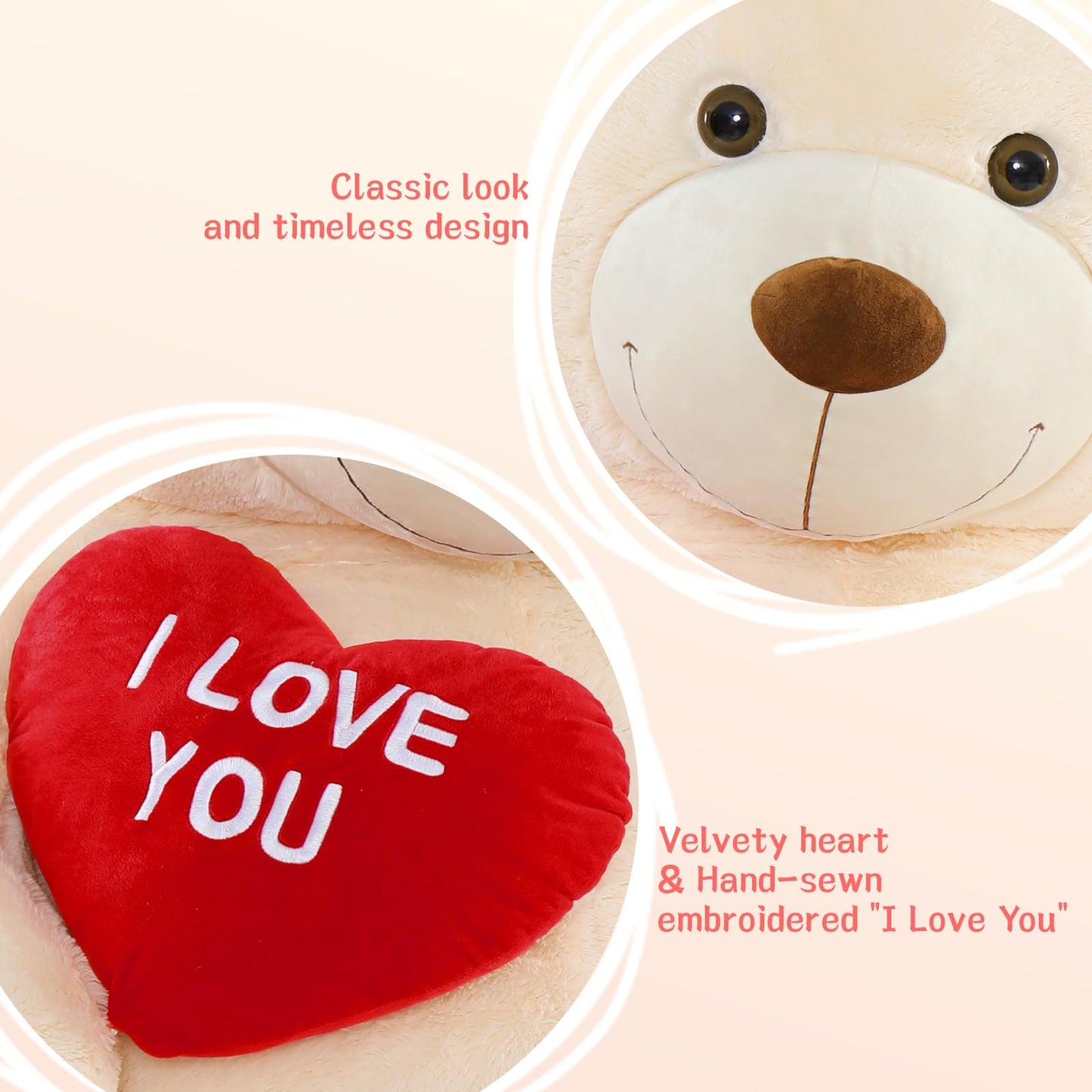 Tezituor Giant Teddy Bear Stuffed Animals 5 Feet - “I Love You”Red Heart Human Size Teddy Bear For Girlfriend,Boyfriend,Wife,Lover-Birthday, Anniversary, Valentines, Or Long Distance