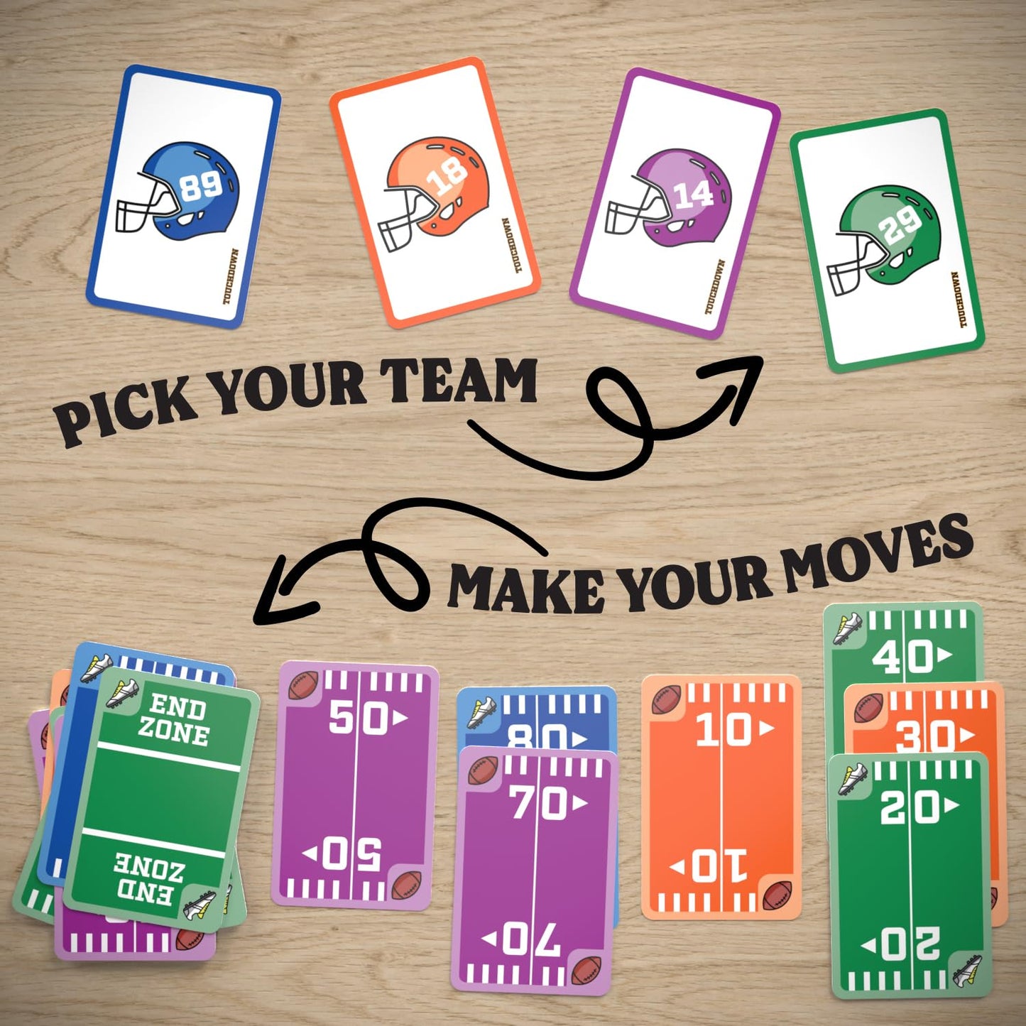 Touchdown! Fun Card Games - The Fast-Paced, Football Themed Card Game That Anyone Can Play, 2-4 Players, Ages 7+, Family Game Ni