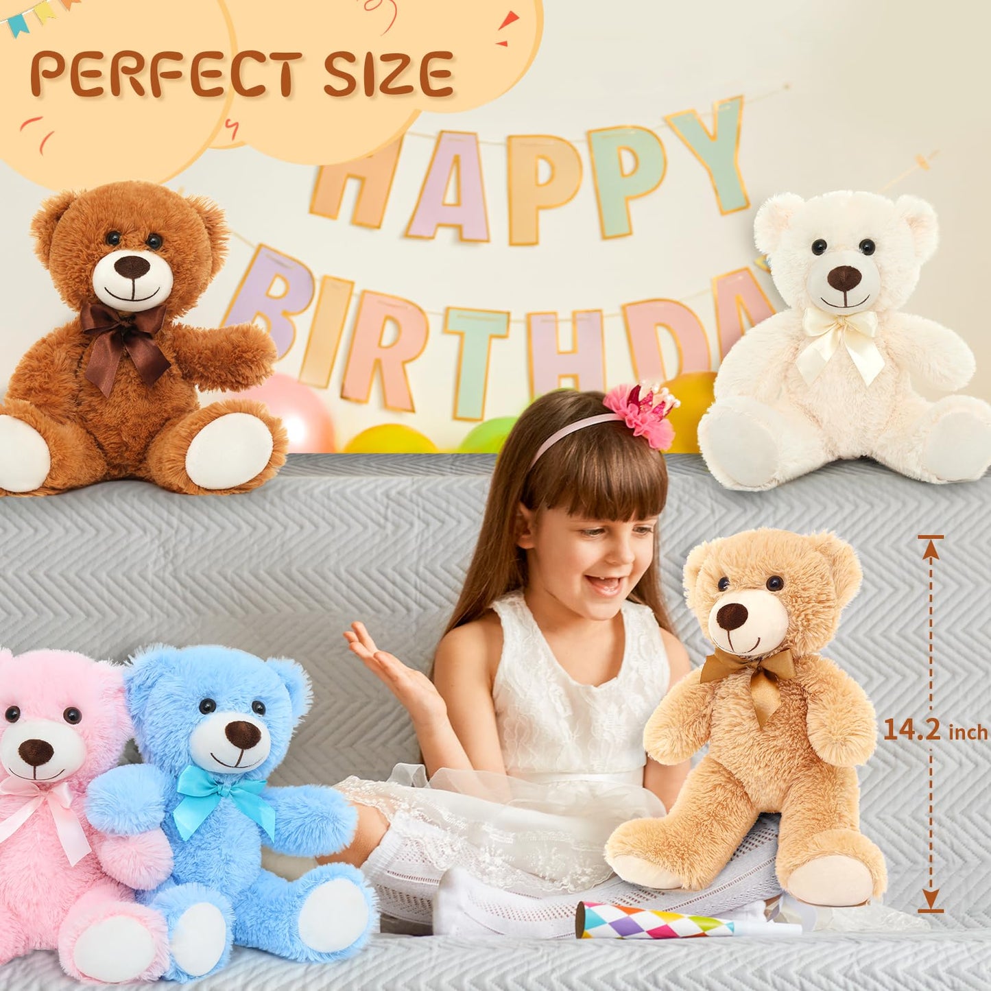 MaoGoLan 15 Pack Teddy Bears in Bulk, 14inch Small Stuffed Animals Teddy Bears for Baby Shower Wholesale Plushies for Themed Bir