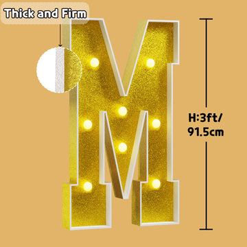 Imprsv Marquee Letters Gold 3Ft: Golden Party Decor - Light Up Letter M Large 3 Feet Tall - Party Decorations Letter For Marry M