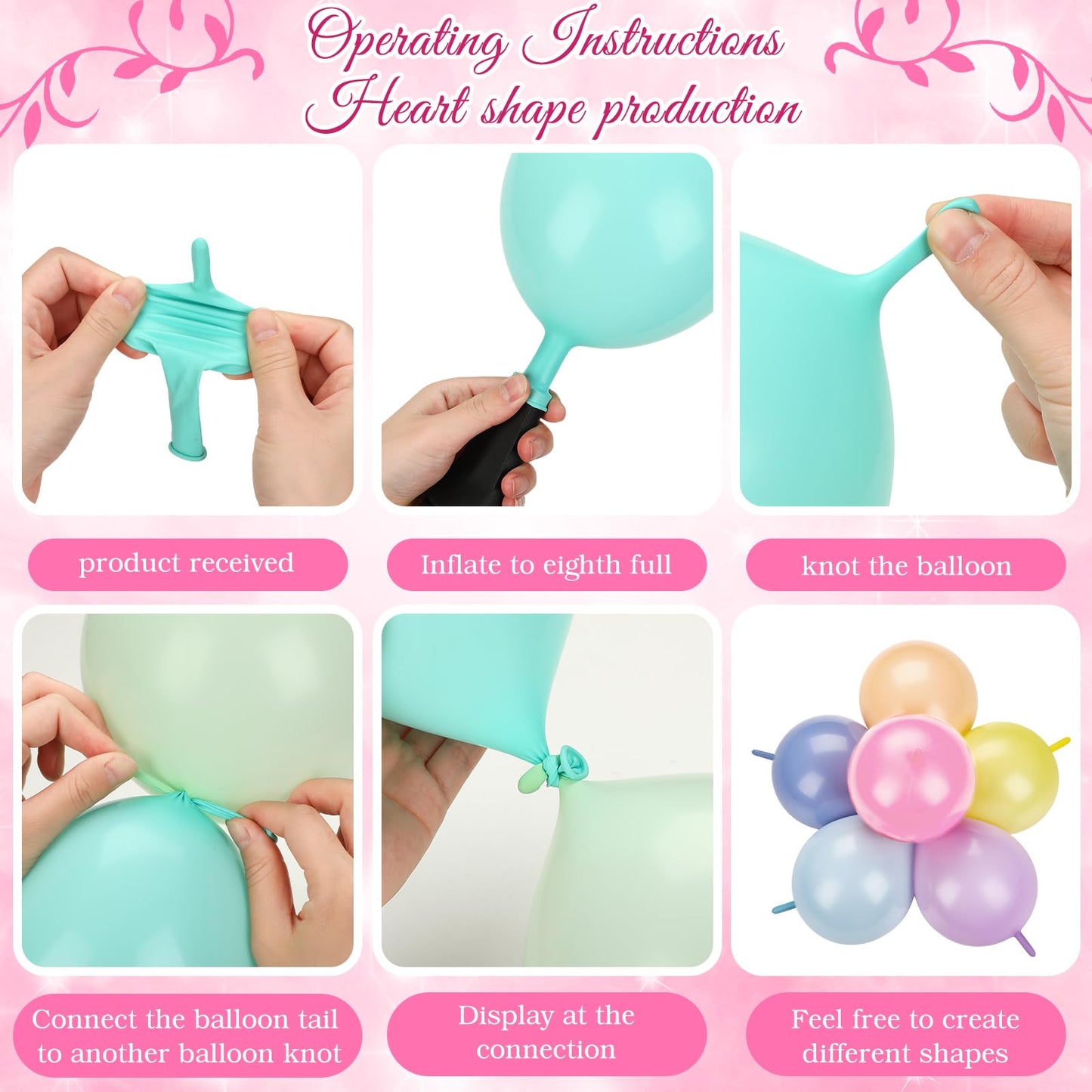 Meanplan 100 Pcs Link Balloon Linking Balloon Latex Linkable Balloons Connected Wedding Party Decoration(Macaron Colors,10 Inch)