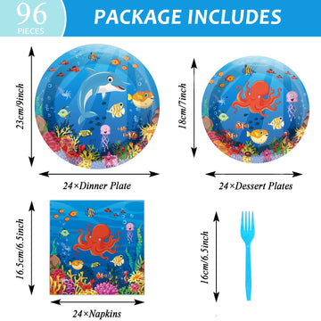 Gisgfim 96 Pcs Ocean Under The Sea Plates And Napkins Party Supplies Ocean Themed Tableware Set Lunch Napkins Party Decorations