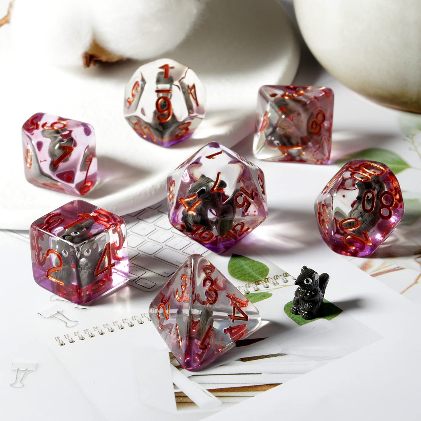 Squirrel D&D Dice, DNDND Resin Dice Set with Velvet Bag for Dungeons and Dragons D&D Role Playing Games and Tabletop Games (Squi