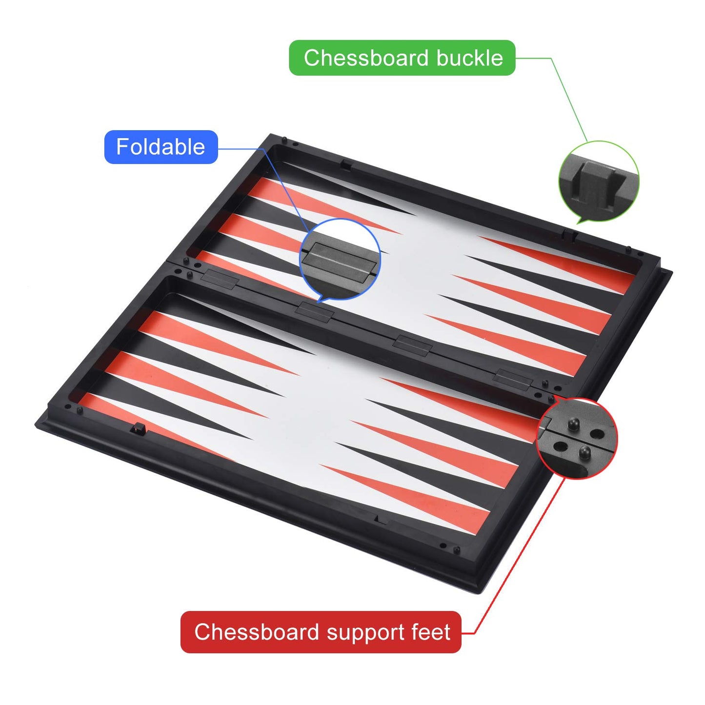 QuadPro 3 in 1 Magnetic Chess Checkers Backgammon Set - Folding Travel Game, Gold & Silver, Model QP003, Plastic