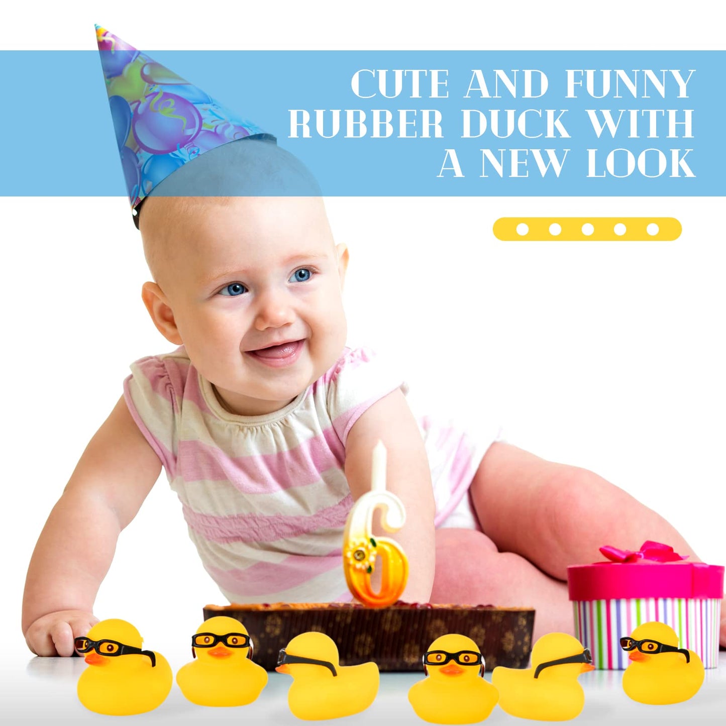 Chivao 12 Pcs Rubber Ducks With 12 Sunglasses/ Hats/ Headwear/ Scarf Small Cruise Ducks In Bulk Mini Rubber Duckies Bathtub Toys For Valentine'S Day Gift Hide(Yellow, Duck With Glasses)