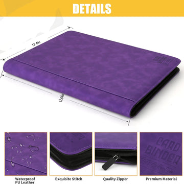 Arkeiliy enhanced Ringless Trading Card Binder - 1024 Capacity 16 Side-Loading Pockets per Page Archival Quality Protection & Anti-Slip Spine for TCG MTG Sports Cards (Purple)