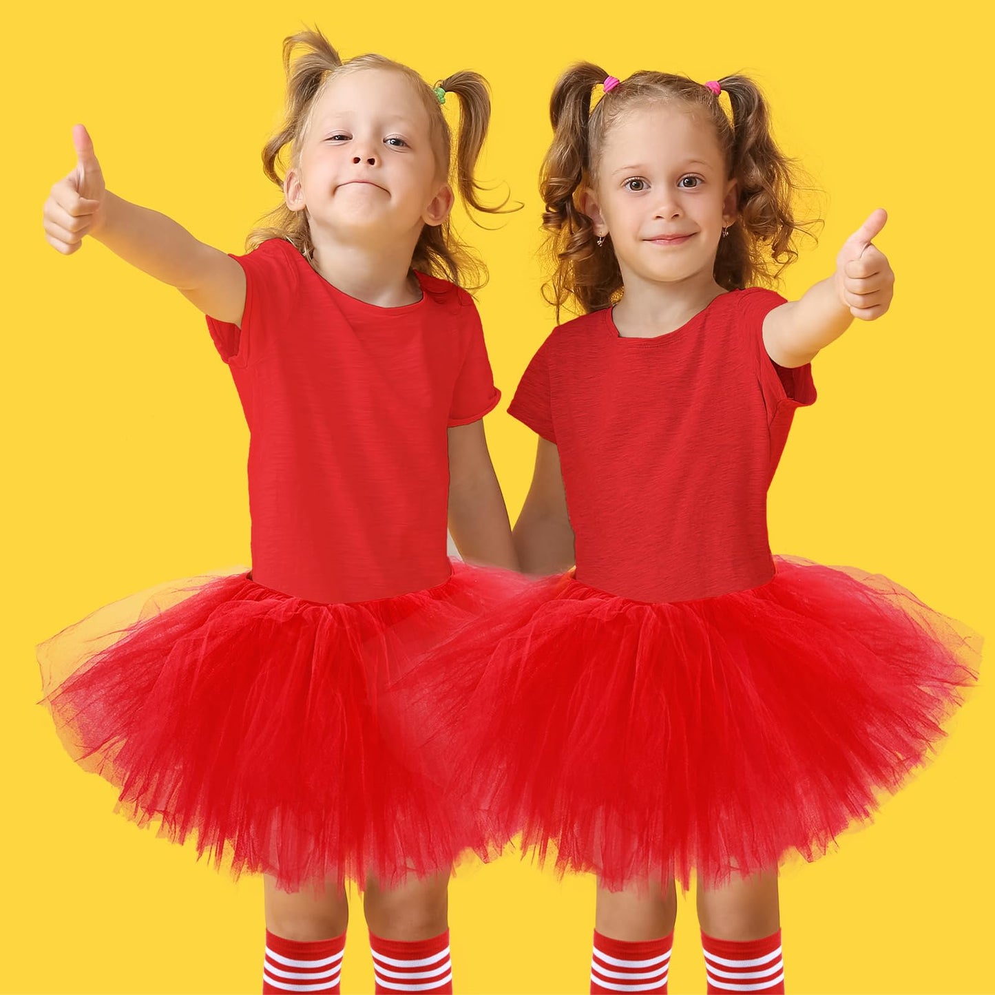 5 Layered Tutu Skirt For Kids Tulle Tutu Skirt With Tube Socks Princess Runners Costumes Cosplay For Girls Kids (Red)