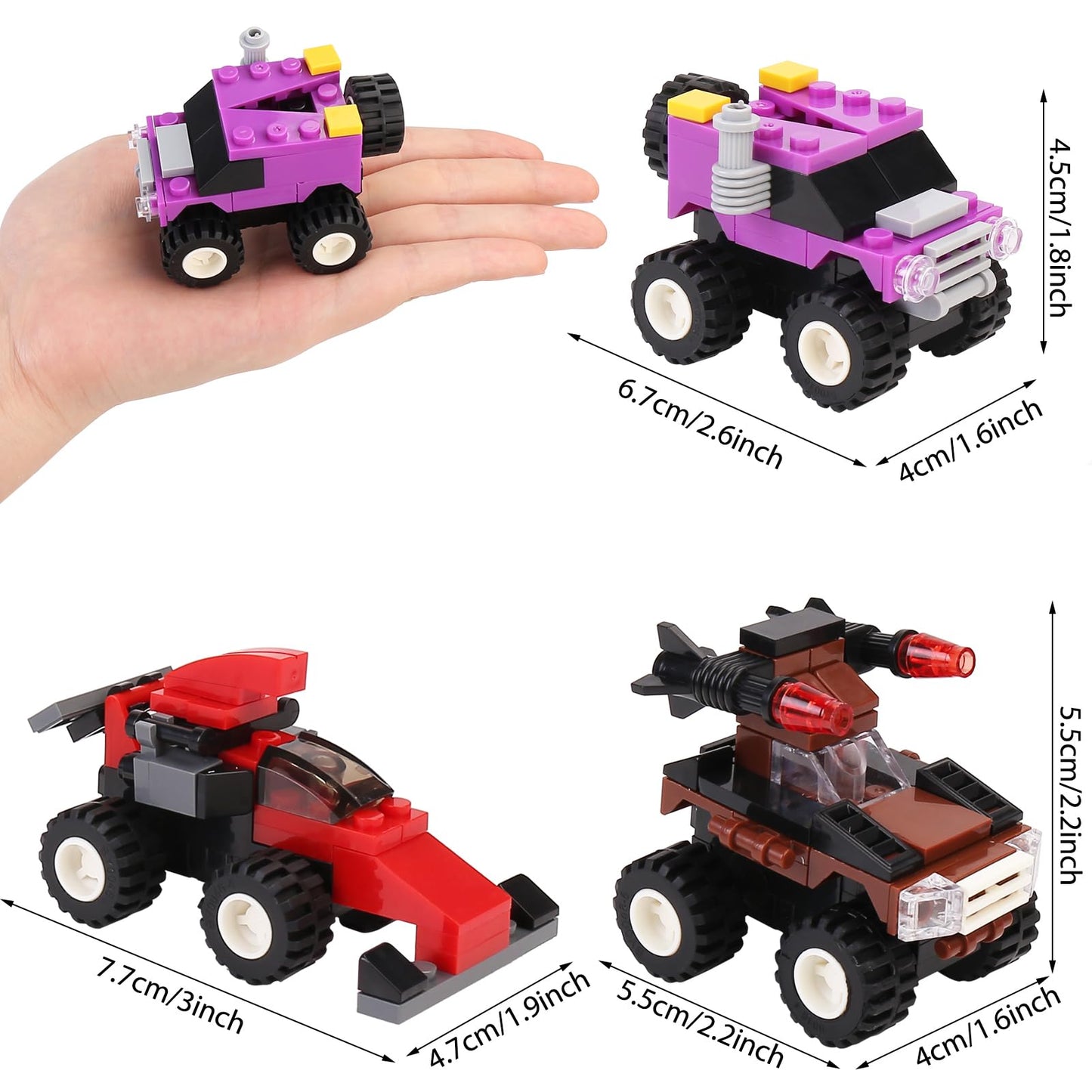 IAMGlobal 12 Mini Pull Back Cars Building Blocks Toy Set, Trucks Toy Vehicles Set Stem Toys, Party Supplies Gifts Party Favor fo