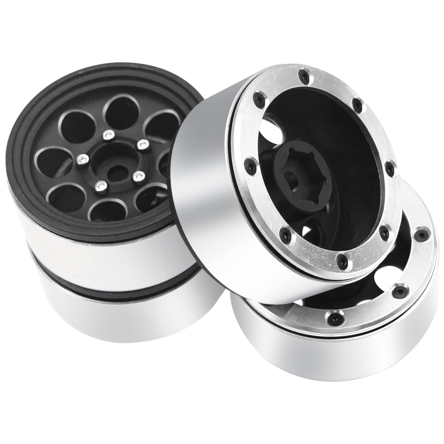 4Pack HIRCQOO Metal 1.9 inch Beadlock Wheel Rim 4pcs Wheel Hub Fit 1.9 Tires Compatible with Axial SCX10 90046 AXI03007 Redcat G