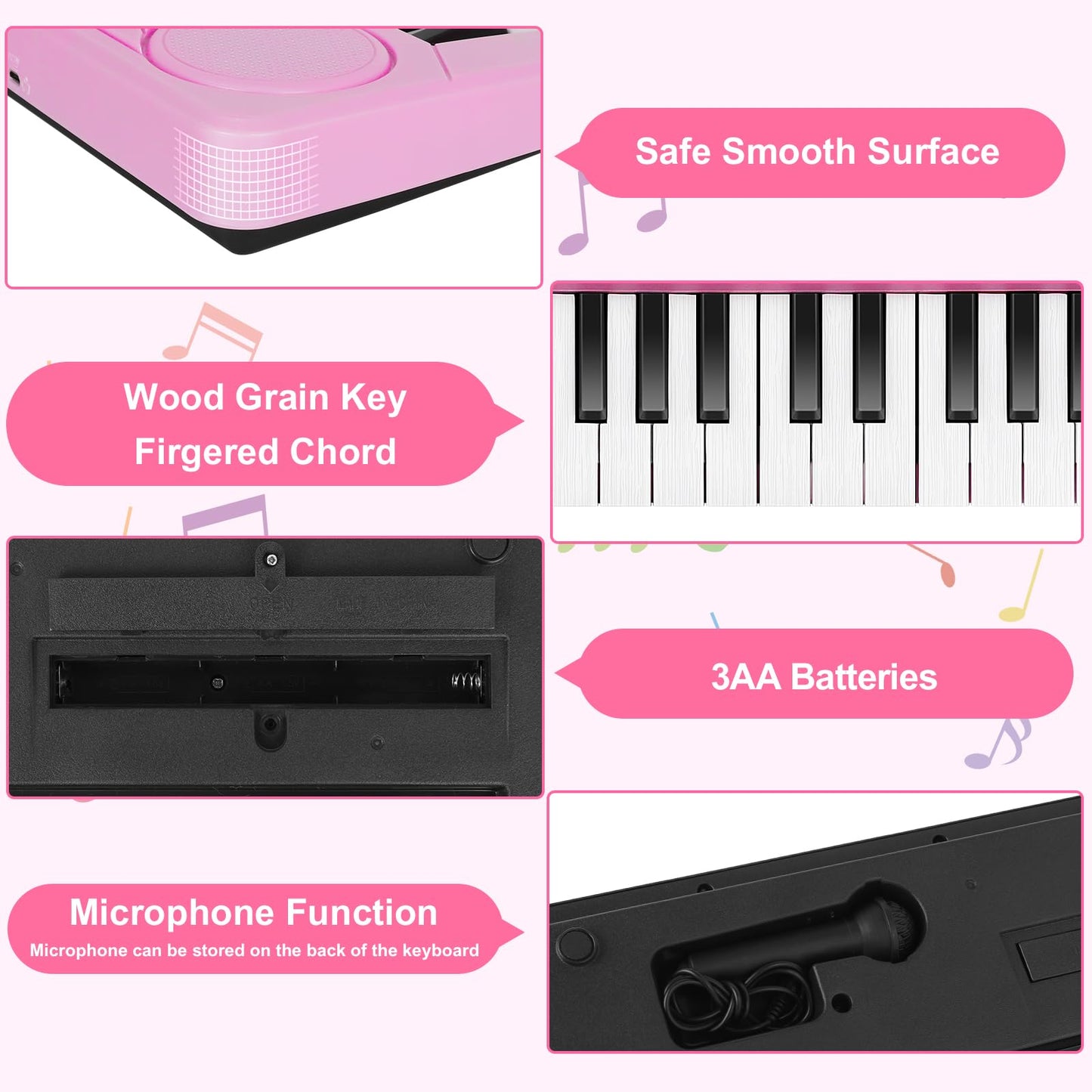 M Sanmersen Kids Piano Keyboard - 37 Keys Piano Toys For Kids Beginners Electronic Piano With Microphone Educational Musical Toy For 3 4 5 6 Year Old Boy Girls Gift