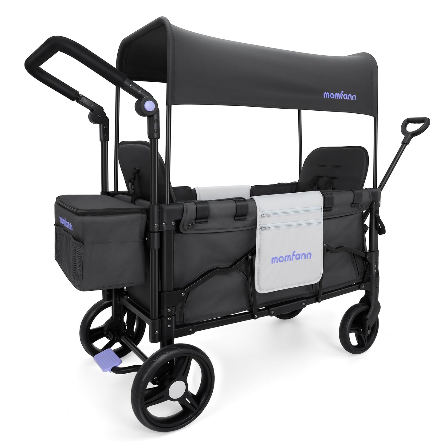 Momfann Double-Seater Baby Wagon With Canopy, Push Pull Stroller With Adjustable Handle, Wagon Stroller For 2 Kids & Outdoor Adv