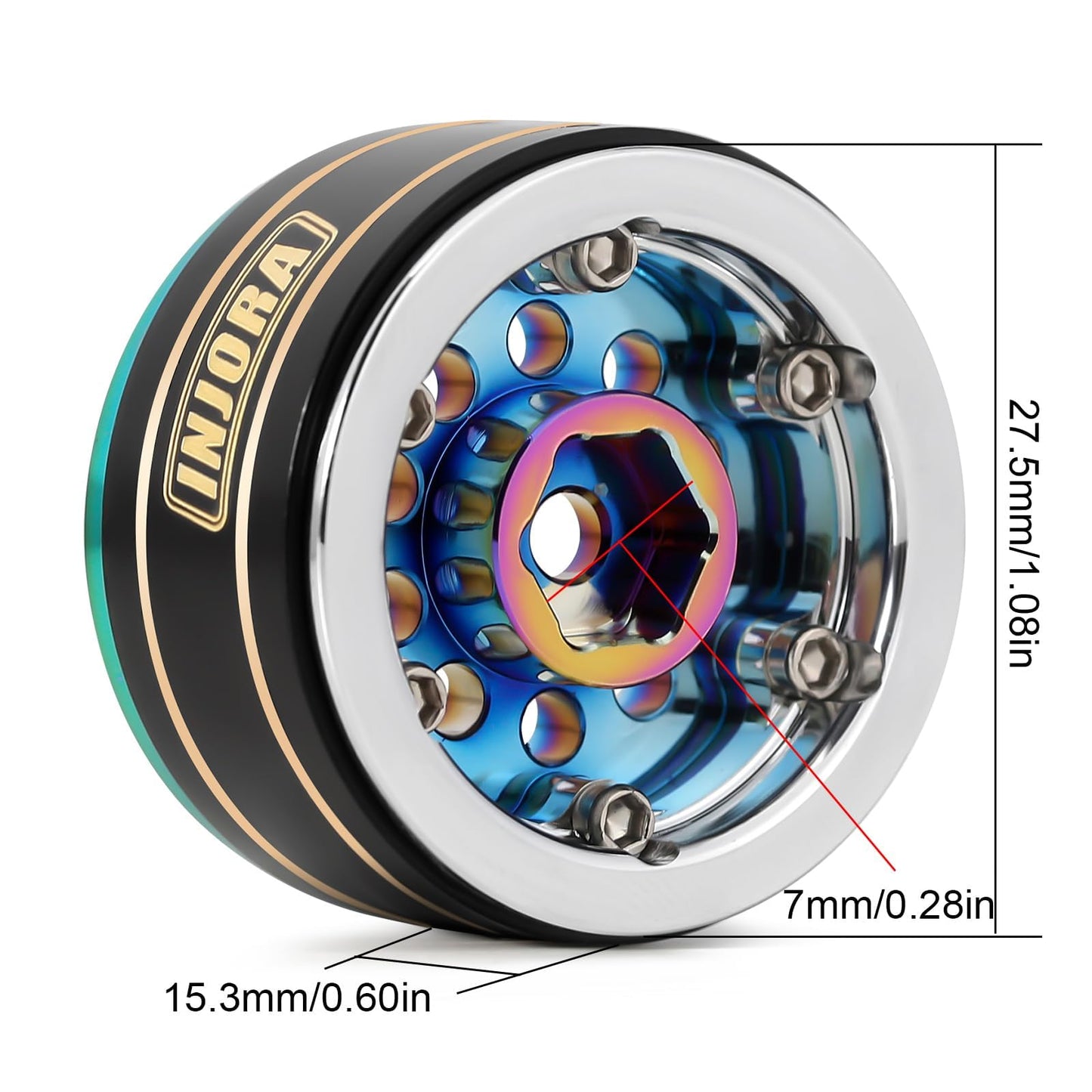 Injora 1.0 Beadlock Wheel Rims Black Coating Brass Rims For 1/24 1/18 Rc Crawler Car Axial Scx24 Ax24 Trx4M Fcx24, 39G(Rainbow)