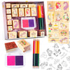 Unicorn Wooden Stamp And Sticker Set For Girls, Stampers, Inkpad, Coloring Pencil, Sticker Included, Arts & Crafts Set For Girls Boys Kids Ages 4 5 6 7 8 9 10 Years Old