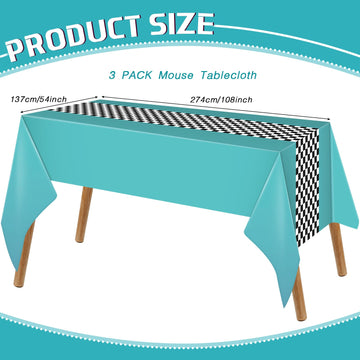 Irenare Car Birthday Party Supplies Racing Decorations 50S Party Tablecloth Racetrack Table Runner Table Covers For Kids Boy Car Theme Birthday Decor, 54 X 108 Inch(Cyan,3 Sheets)