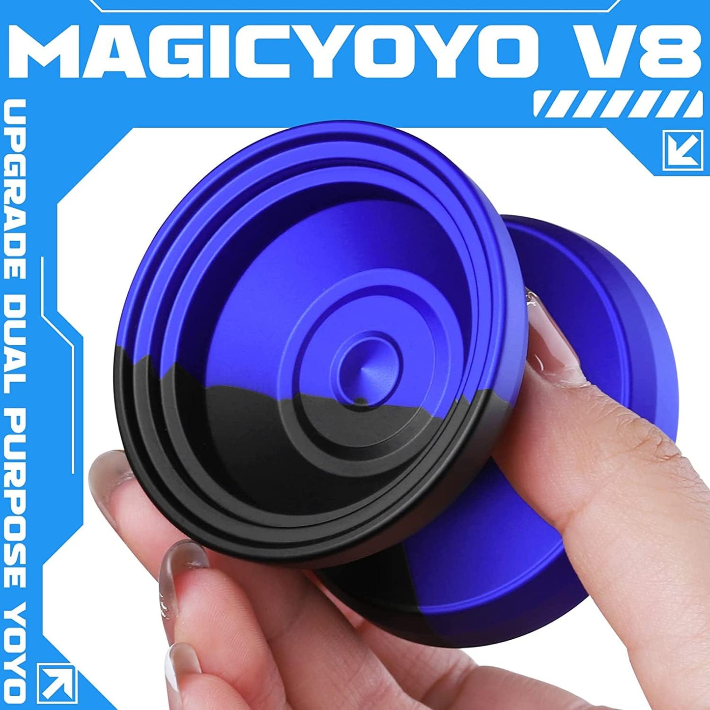 Professional Responsive Yoyo V8, Dual Purpose Yoyo For Kids Beginners, Metal Yoyo Replacement Unresponsive Yoyo Bearing For Adults And Advanced With 12 Yoyo Strings + Yoyo Case Bag(Black Blue)