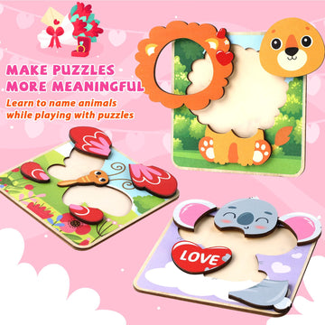 12Pcs Valentines Day Gifts For Kids Valentine Wooden Puzzles For Toddlers Learning Toy Valentines Day Puzzles Party Favors For B