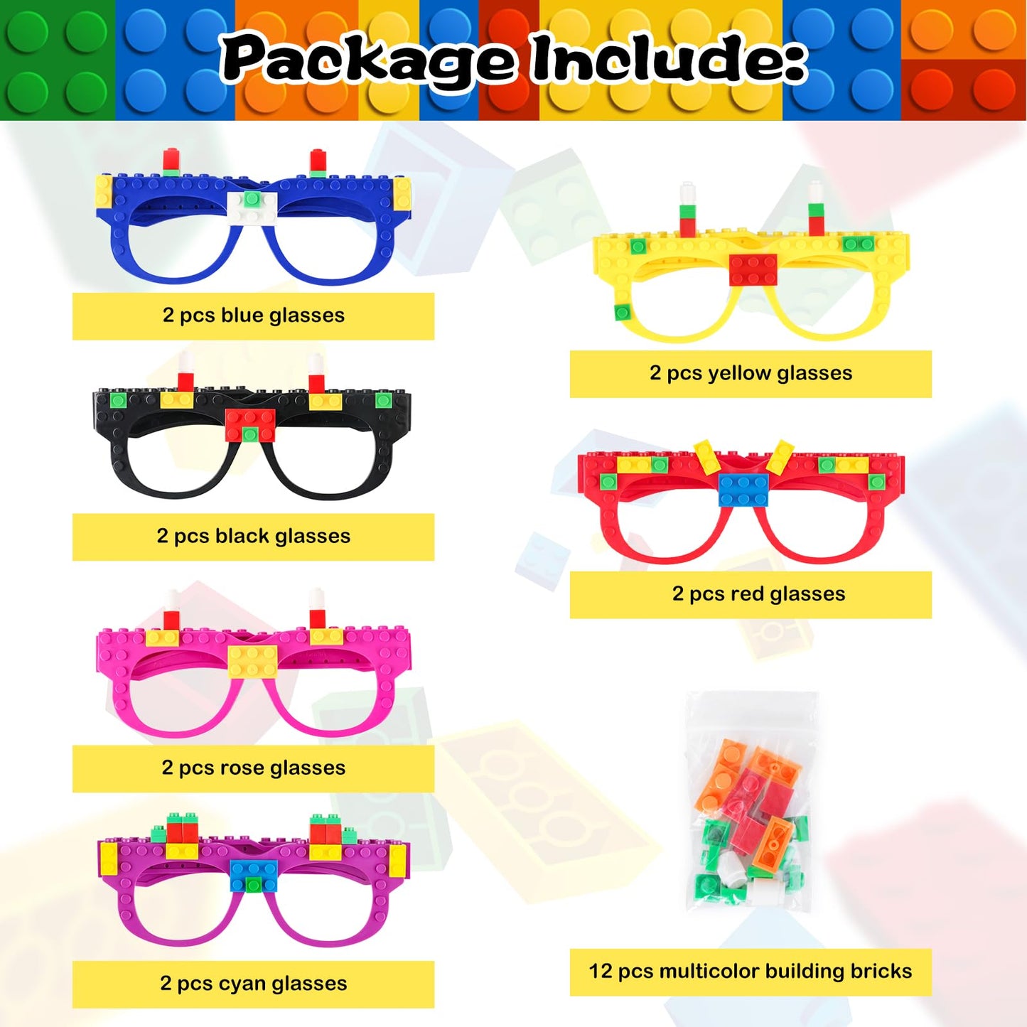 Lemicin 12 Pcs Building Bricks Glasses Building Blocks Games For Kids Birthday Party Favors Supplies, Boys Girls Carnival Party