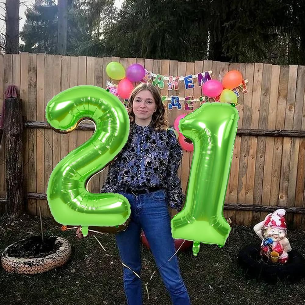 Toniful 40 Inch Large Green Number 21 Balloons Giant Digital 21 Or 12 Helium Balloons, Foil Mylar Big Number Balloons For 12Nd O