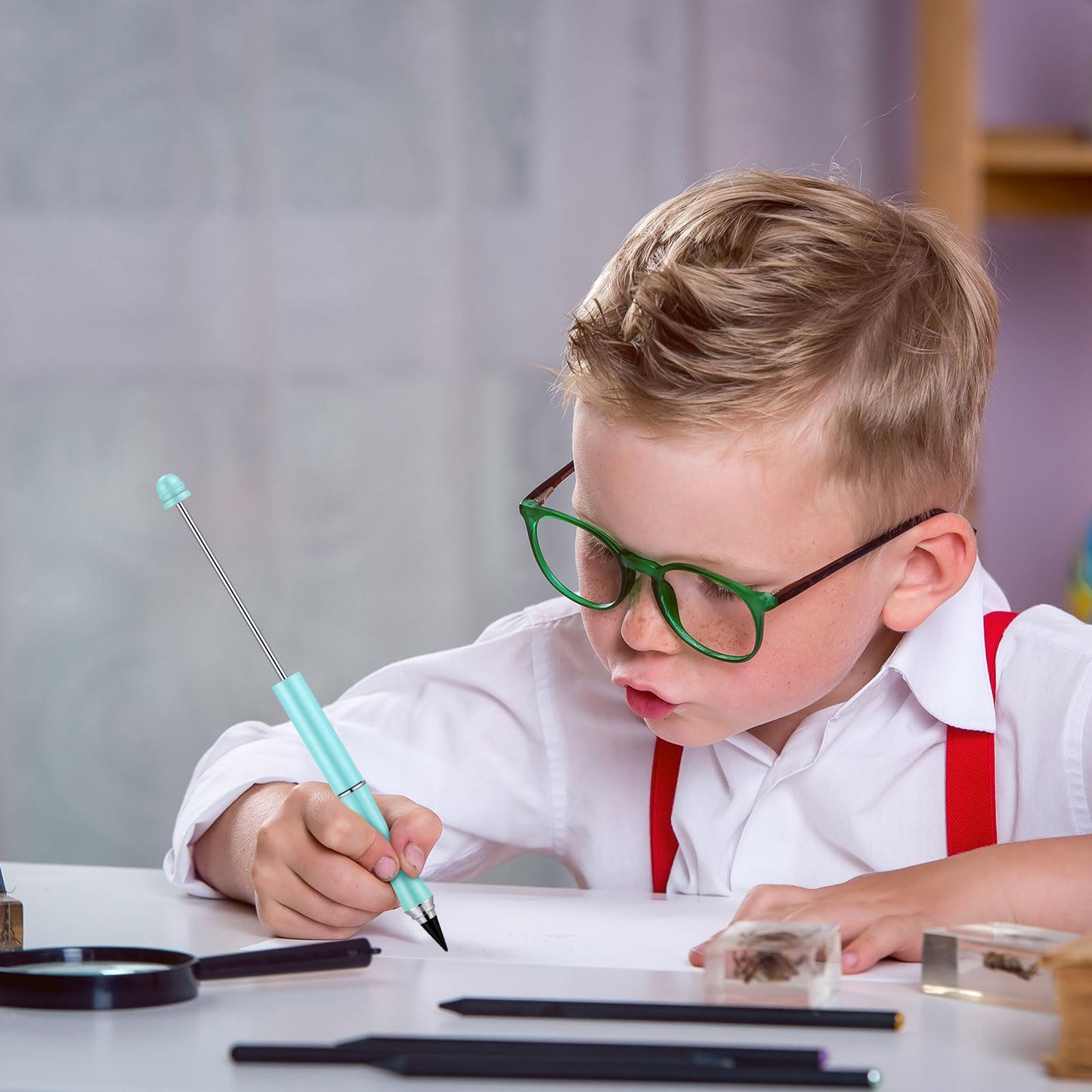 Maitys 14 Pcs Metal Beadable Pencil with 42 Pcs Replacement Nibs Inkless Everlasting Pencil DIY Reusable Eternal Writing for Kid