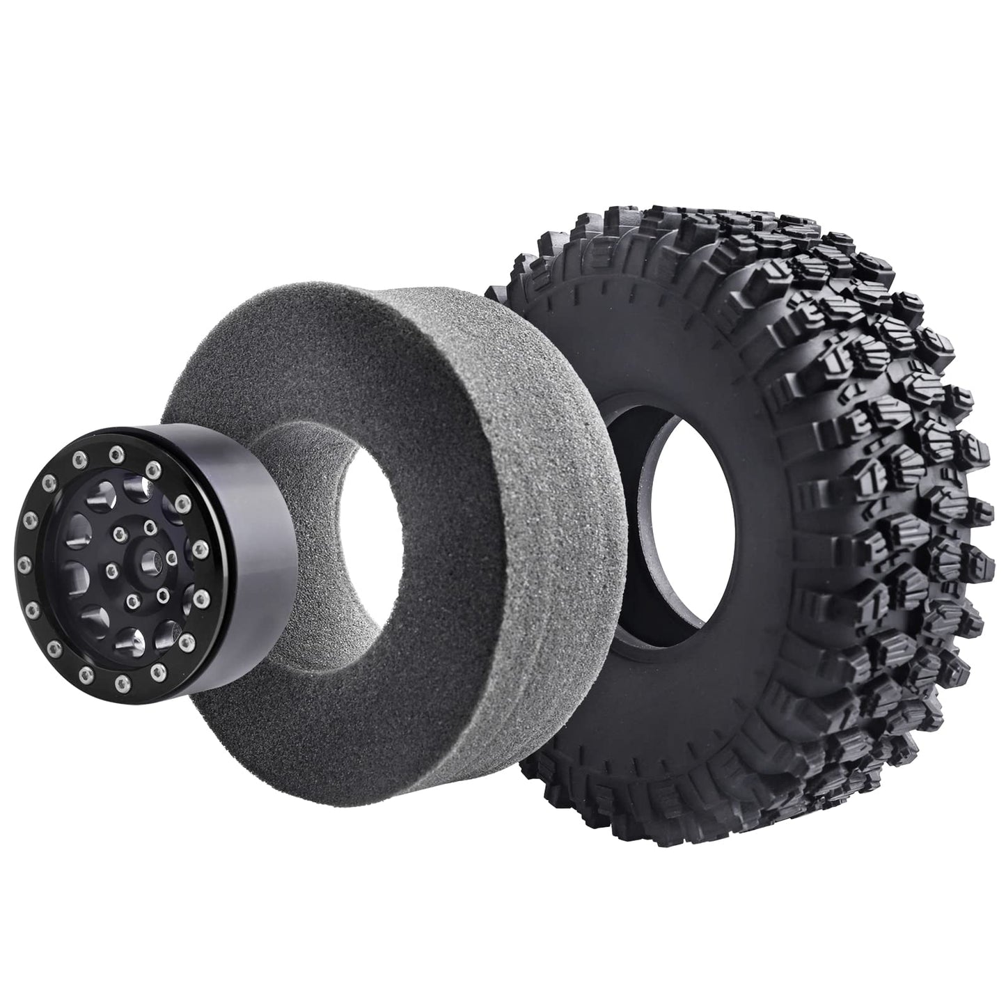 12mm Hex 1.9 Beadlock Wheels and Tires Height 120mm / 4.72inch with Foam Inserts for 1:10 RC Crawler Axial SCX10 90047 SCX10 II
