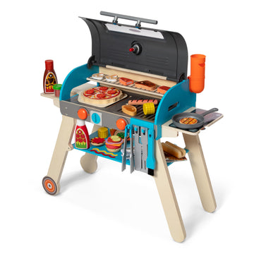 Melissa & Doug Wooden Deluxe Barbecue Grill, Smoker and Pizza Oven Play Food Toy for Pretend Play Cooking for Kids - FSC Certifi