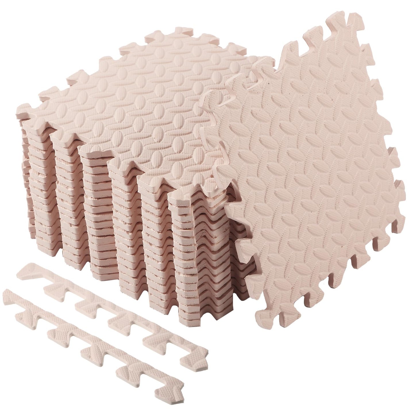 Shihanee Foam Floor Baby Tiles Foam Floor Mats Play Mats Bulk With Borders Interlocking For Kids Baby Playroom Nursery Gym (Beig