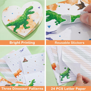 Watercolor Dinosaur Stationery Set - 69 Pcs Paper Letter Writing Set For Kids Boys Christmas Birthday Gifts Stationery Writing Sheets With Envelopes Greeting Cards Stickers Ballpoint Pen
